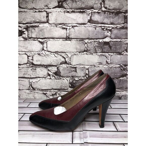 Bill Valentine VTG Burgundy Leather Slip On Classic Heels Women Sz 7M US/37.5EU - Picture 10 of 16